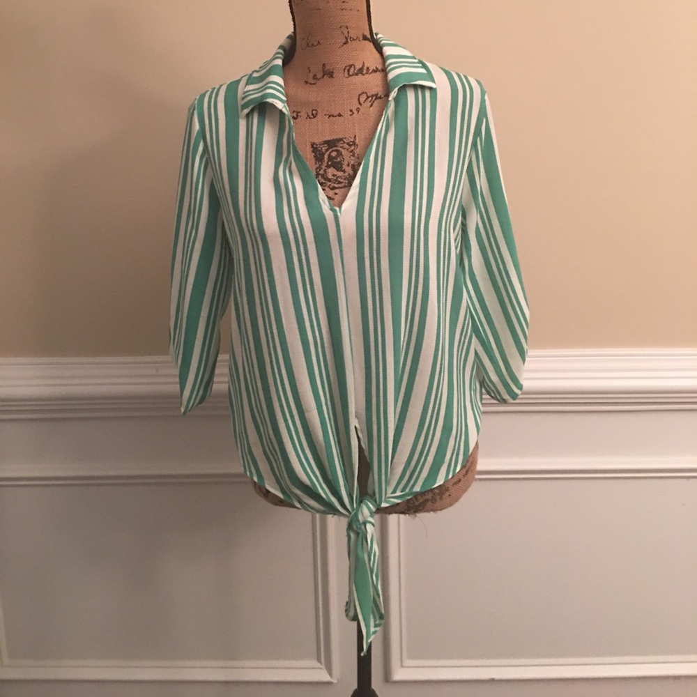 Love J Green & White Striped Shirt Size M